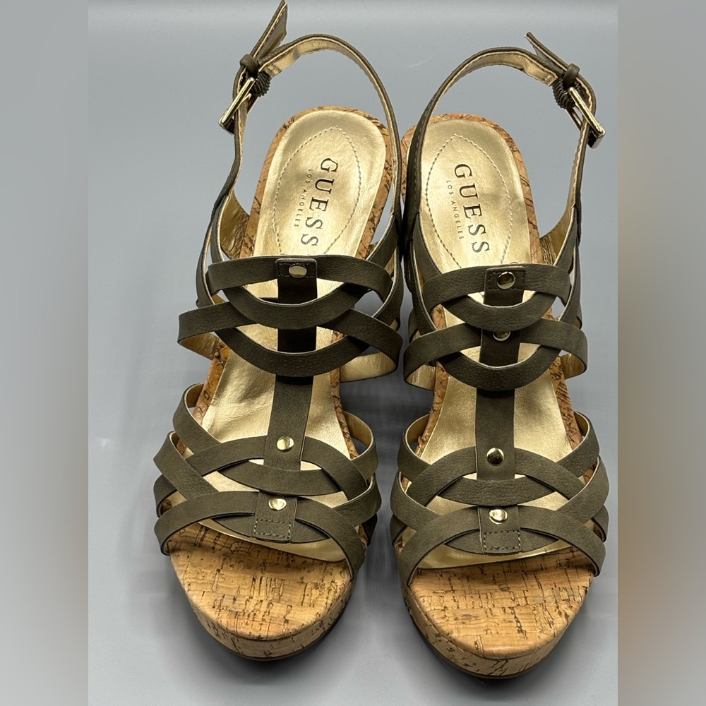 GUESS Women’s Olive Green Strappy Wedge Sandals